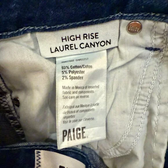 Paige Premium Denim High Rise Laurel Canyon Jeans — Dark Wash Slit Flare (W 24) - Picture 7 of 8